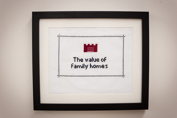 The Value of Family Homes (cross stitch): The Wilko motto is 'The Home of Family Values'