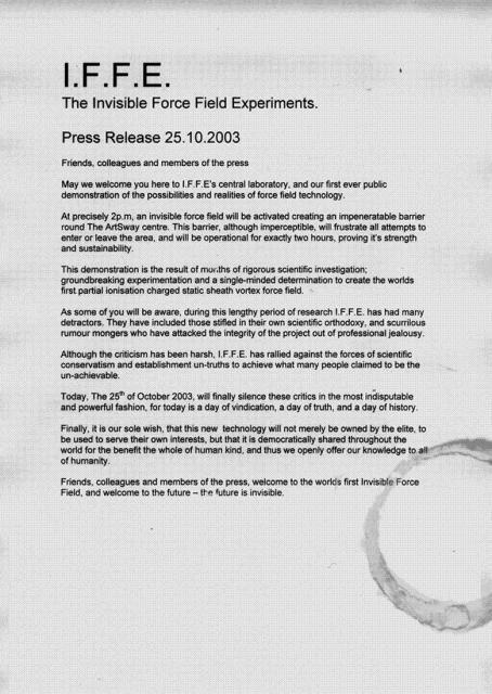 I.F.F.E. PRESS RELEASE 25.10.2003.