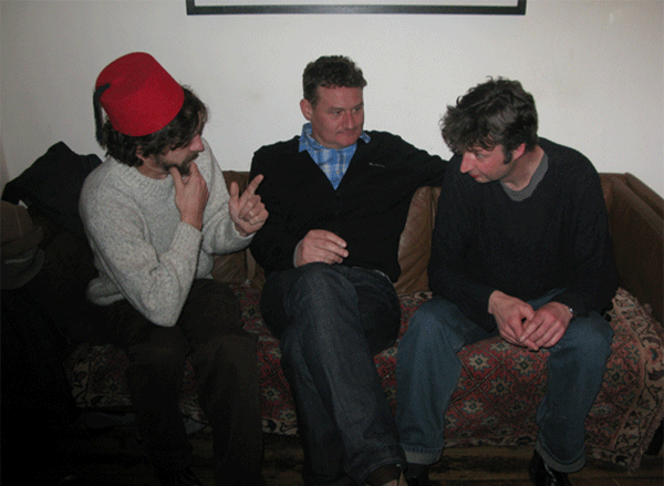Titans of the art world (Kypros Kyprianou, Adam Norton and Simon Hollington in deep discussion of the New Aesthetic)